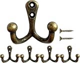 5 Pack Antique Bronze Utility Hooks for Hanging Wall Mount Hanger Heavy Duty Vintage Hook Coat Hooks Double Prong with Screws for Clothes, Towel, Key, Purse, Robe, Scarf, Bag, Cap, Pet leashes