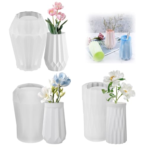WDKXCN 3 Stück Silikonform Vase, Silikonformen Gießformen Vase, Gießform Epoxidharz, Silikonform mit Rillen, für DIY Vasenherstellung Stifthalter Heimdekor