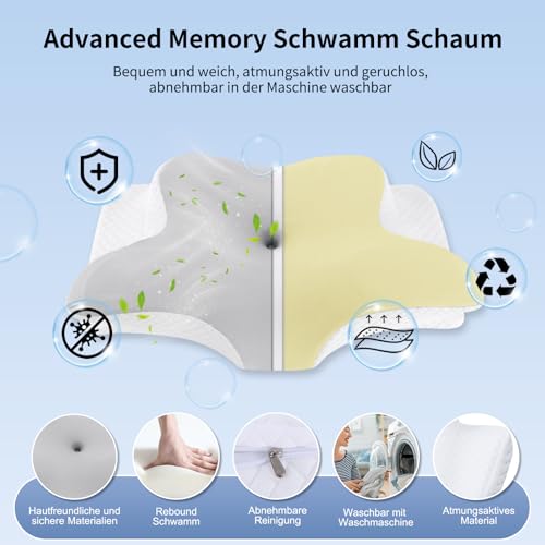 NVKHG Memory Foam Kissen Ergonomisches Nackenkissen Kopfkissen, Memory Foam Pillow Kopfkissen für Seiten, Rücken & Bauchschläfer zur Verbesserung der Schlafqualität,62x41x13/11cm