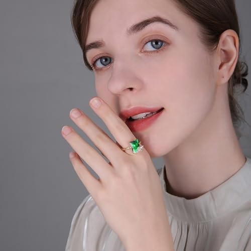 Emerald Green CZ Square Statement Ring for Women 14K Gold Plated Cute Honeybee Bee Rectangle Crystal Adjustable Open Finger Bands Stacking Wedding Engagement Promise Rings Delicate Jewelry for Bride3