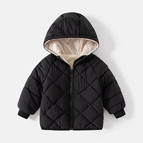 Boys Girls Winter Jacket Toddler Kids Plaid Quilted Fleece Lined Zipper Warm Coat Solid Hooded Outerwear with Pockets3
