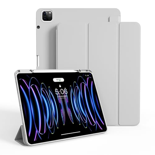 Étui iPad Pro 12,9 souple anti-perte de stylet coque fine grise à veille auto