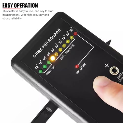 Image of Portable Handheld Surface Resistivity Meter, with Test Lead, Automatic Range and LED Indicator, Surface Resistance Checker for Antistatic Coatings, Films and Fabrics