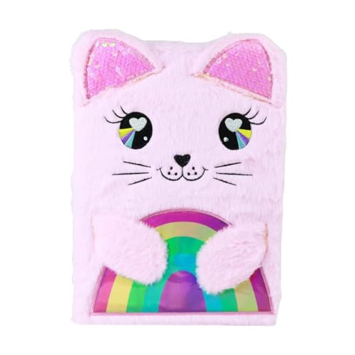 Caderno Brochura Capa de Pelúcia Premium, 80 Folhas Pautadas, 29cm X 21cm, Felix Magazine (Gata)