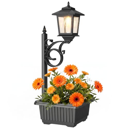 PASAMIC Solar Lamp Post with Planter Large 11 Planter 2 in 1 Outdoor Solar Planter Light Waterproof Decorative Solar Light Wall Mount or Freestanding for Front Porch Patio & Garden Warm White