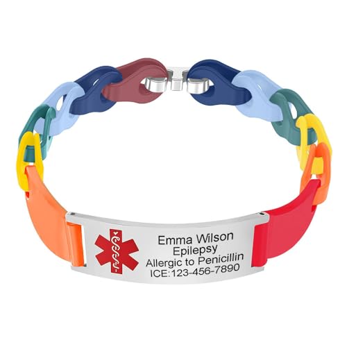 BAIYI HOPE Silicone Medical Alert ID Sport Bracelet for Women and Men Stainless Steel Medical Health Alert Bracelets Free Engraving Diabetes Allergies Epilepsy Asthma