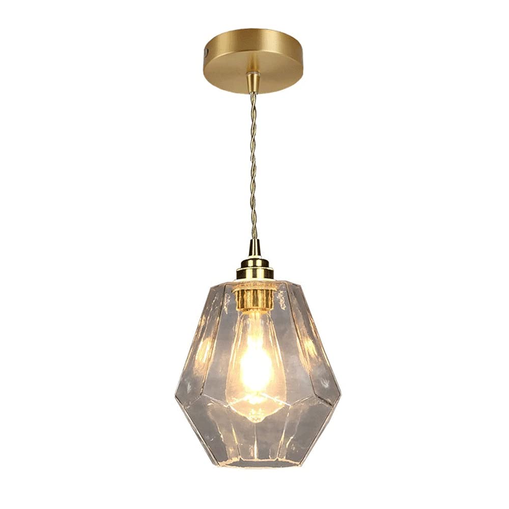 Luces colgantes de loft, lámpara colgante de vidrio retro industrial, iluminación de suspensión vintage geométrica, kit de iluminación de enchufe E27, candelabros de latón minimalistas para granja, is