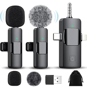 4 en 1 Micrófonos Inalámbricos de Solapa para Apple, iPad, Android, Cámara, USB-C Micrófono 2 Pack Reducción de Ruido Grabación Cristalina para Grabación de VÃdeo, Vlog, YouTube, TikTok, Entrevista