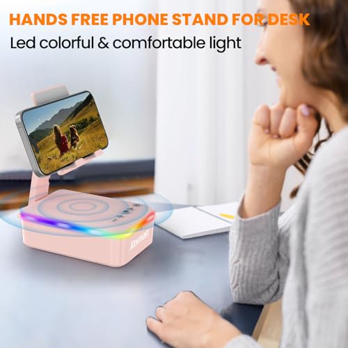 JTEMAN Gifts for Men Women,Cell Phone Stand with Bluetooth Speaker and LED Light,Cool Tech Gadgets,Unique Birthday Gifts for Men Husband Mom Dad-Pink