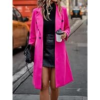 VUBLY Women's Coats Women's Winter Coats Lapel Neck Double Breasted Overcoat Warmth Special Autumn and Winter Fashion Novel (Color: Hot Pink, Size: X-Small)