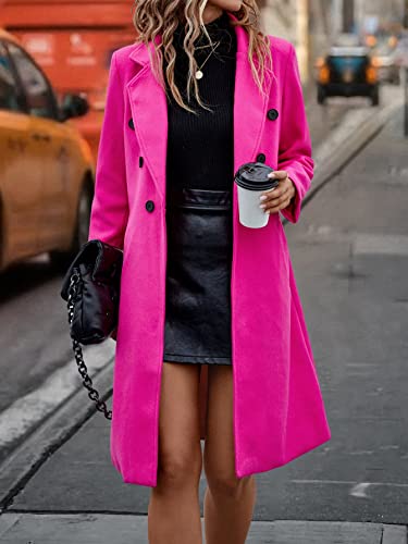 Women's Coats Women's Winter Coats Lapel Neck Double Breasted Overcoat Warmth Special Autumn and Winter Fashion Novel (Color : Hot Pink, Size : X-Small)