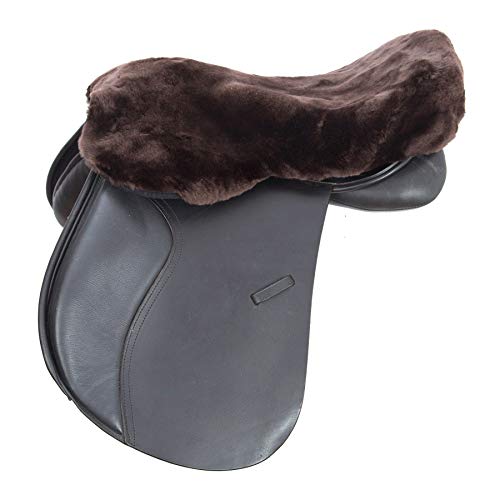 Merauno® Lammwolle Sattelsitzbezug, aus Merino Lammwolle für optimalen Sitzkomfort, mit Einer regulierbaren Klettstrippe. Passend für alle englische Sättel. Farbe: Natur, Schwarz, Braun, Anthrazit Cover