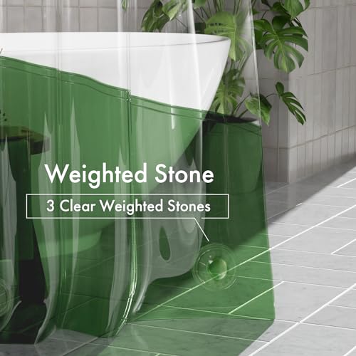 Image of AmazerBath Color Block Shower Curtain Liner, 100% EVA Soft Shower Liner - 72 x 72 Inches Heavy Duty Shower Curtain and Liner 2-in-1 with 3 Clear Stones and 12 Brass Grommets - Clear & Pine Green
