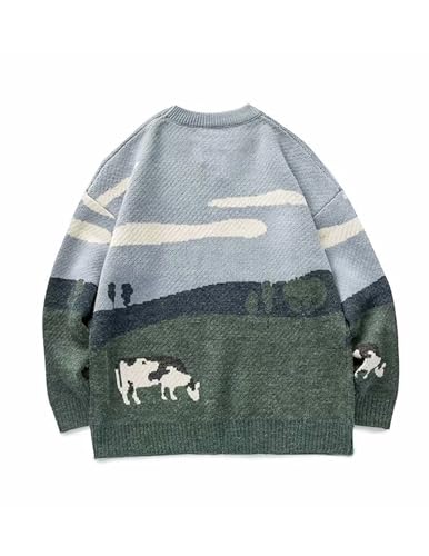 Vamtac Mens Oversized Sweater Vintage Graphic Pullover Crewneck Knit Jumper Y2K Unisex Streetwear 2025 Fall Tops