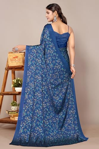 Image of MIRCHI FASHION Saree for Woman Chiffon Georgette Floral Printed | Breathable Lightweight Sari for Office Use and Farewell Ceremonies with Blouse Piece