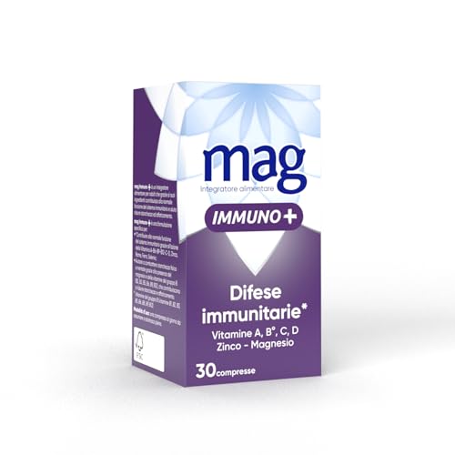 Mag Immuno+ - Integratori per Adulti con Vitamine e Minerali, Vitamina D, Vitamina C, Vitamine B12, Magnesio, Acido Folico, Zinco – Difese Immunitarie, Energia Mentale e Fisica (30 Compresse)