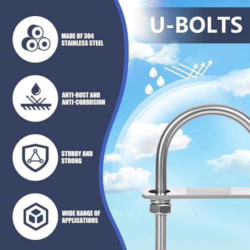 Image of 8 Sets M6 U-Bolts,u-Bolts 1 inch (25mm) Wide,U-Bolts with Nuts