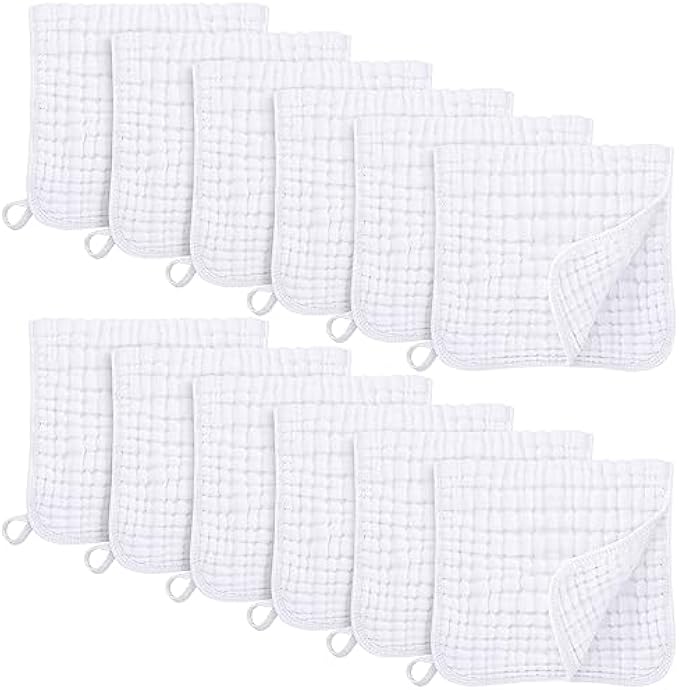 Muslin Burp Cloths for Baby 100% Cotton Burping Cloths for Boys Girls Large 20''X10'' Extra Soft and Absorbent 12 Pack - White