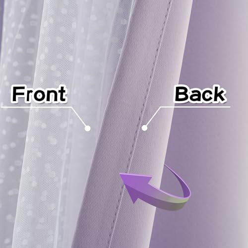 Image of MYSKY HOME Lavender Blackout Curtains for Girls,Lilac Purple 52x63,2 Panels | Blackout Curtains with Polka Dots Sheer Overlay, Grommet Tops,Window Drapes for Nursery Kids Bedroom Living Room Decor