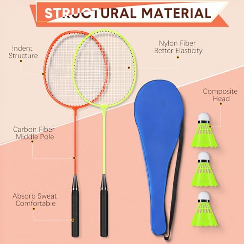 Image of 12 Pack Badminton Rackets Set Including Badminton Racquets, Nylon Shuttlecocks and Carry Bag for Outdoor Backyard Games Beginners