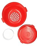 APSI Store Kernel Katcher Popcorn Bowl Set - Popcorn Bowl Strainer Sifter Shaker Kernel Catcher and Separator, Large and Reusable With Lid, Dishwasher Safe, Recycled Plastic with Handle (Red)