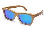 Tree Tribe Bamboo Sunglasses with Polarized Lens and Floating Frames - Blue