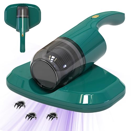 Iewroyt Aspiradora de Cama Cimpomitador inalámbrico USB Cleaner Potente aspiradora de Mano de Limpieza Profunda con una Fuerte Taza de Polvo Lavable de succión para Alfombra de sofá Cama Verde Oscuro