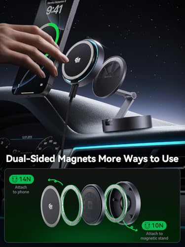 Image of THREEKEY Qi2 25W Certified Magnetic Car Mount Charger Lite with Cooling Fan&LED Light, 360 Rotating Fast Wireless Charger & Phone Holder for iPhone 17-12, Galaxy S25-S26 | 30W Adapter Included