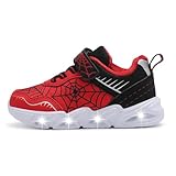 Little Kids Boys Shoes Lightweight LED Flashing mesh Walking Sneakers for Toddler Size 13 Red.