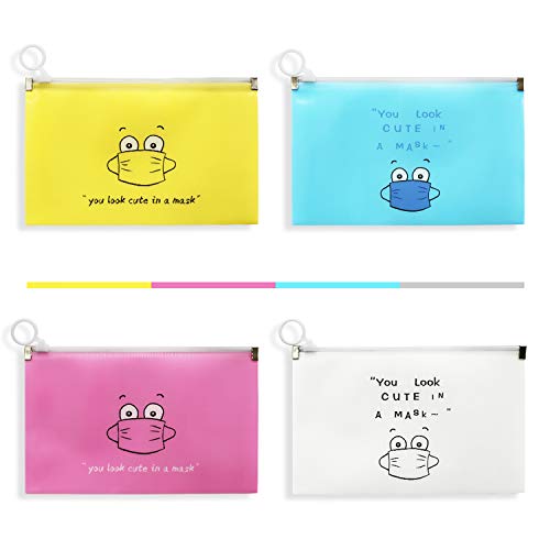 8 Pieces Plastic Face Covering Organizer Reusable Keeper Folder Portable Face Covering Storage Bag Storage Pouch Clip With Zipper, 4 Colors #TOP2