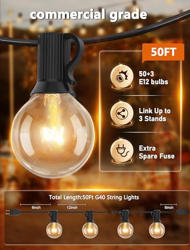Abeja 50FT G40 Globe String Lights, Outdoor Patio String Lights with 53 Edison Globe Bulbs, Hanging Bistro Light Waterpr - Additional View