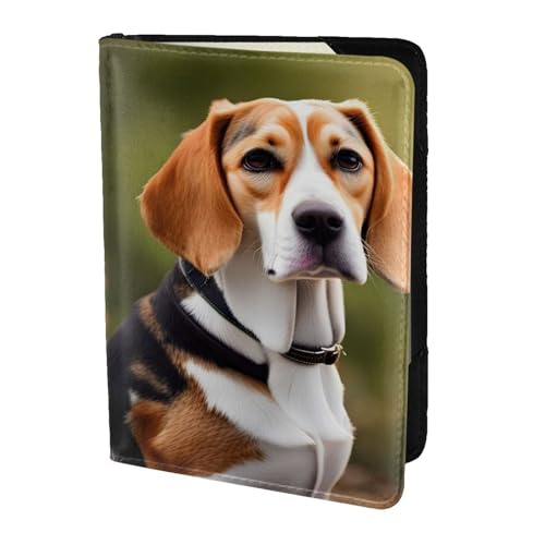 EdWal Reisepasshülle mit Beagle-Hunde-Aufdruck, mit Kreditkartenfach, Leder, Reisepasshülle, für Damen, Herren, Familienausweis, Reisen, Schwarz , Einheitsgröße