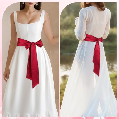 2pcs Sash Belts for Women, Sash Belt, 3.74In Wide Bridal Ribbon Belt for Wedding Formal Prom Party Special Occasion, Black & Red Sash Belts2