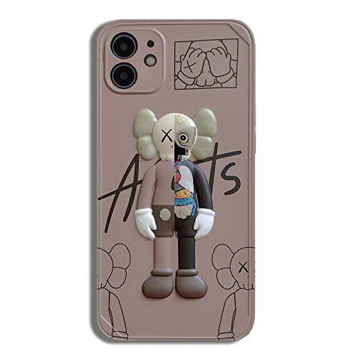 CTVSLFU Compatible with iPhone 12 Case Cartoon 3D Design for Men Women, Cool Street Fashion Shockproof Silicone IMD Full Body Protection Cover - Brown