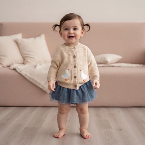 Toddler Baby Boy Girl Goose Cardigan Oversized Long Sleeve Button Down Chunky Knit Sweater Kid Fall Winter Photoshoot Clothes2