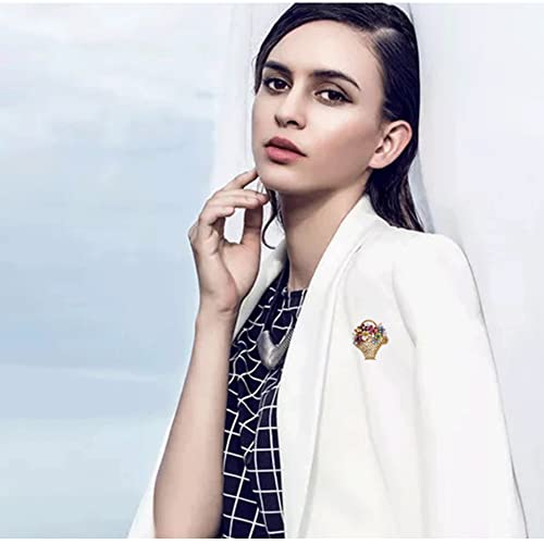 Image of SaiDian 1Pcs Flower Basket Brooch Colorful Rhinestone Flower Brooch Spring Floral Basket Basket Corsage Breastpins for Women Coat Suit Pin