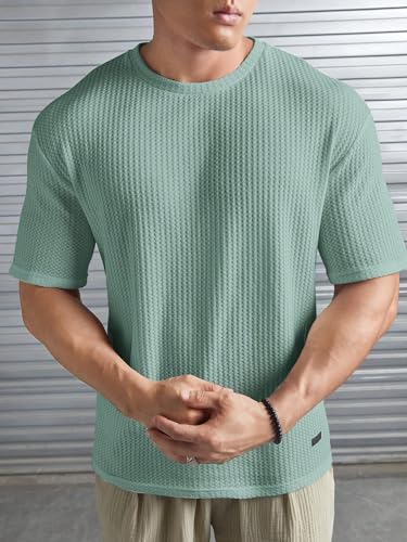 Image of Imsa Moda Mens Solid Dotted Unique Design Oversized Tshirt for Men - Round Neck Loose Fit Drop Shoulder Mens T-Shirt