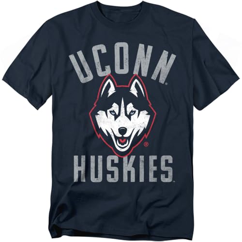 University of Connecticut Official Huskies Logo Unisex Adult T Shirt,Navy, Large