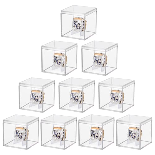 Image of 10 Pack Championship Ring Display Case Clear Acrylic Case Display Box for Sports Baseball Basketball Softball Golf Single Ring Coin Holder Stand, 2.16 Inch
