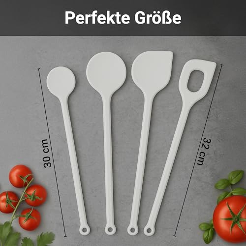 Foto von Kigima Kochlöffel Set 4 Stück in Weiß– Hochwertige Küchenutensilien aus hitzebeständigem Kunststoff – ideales Küchenhelfer Set für Ihre Küche – vielseitiges Kochbesteck Set