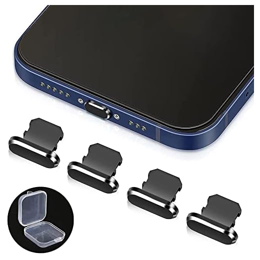 Plugue antipoeira para iPhone 13 12 Mini Pro Max 11 iPad AirPods, Senbos 4 peças de alumínio Lightning capa de porta de carregamento compatível com iPhone X, XS, XR, 8, 7, 6 Plus com caixa de armazenamento – Preto