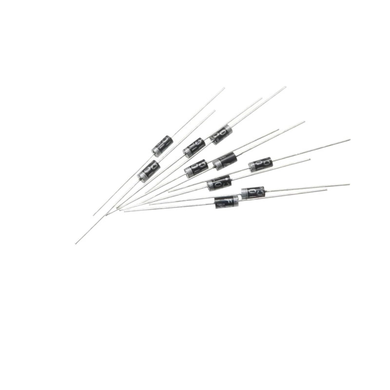 50 unids/lote diodo rectificador 1N4001 1N4004 1N4005 1N4007 1N5404 1N5408 1N5819 1N5822 1N5824 6A10 10A10 FR307 FR157 FR207 FR307 UF4(SR5100 5A1000V)