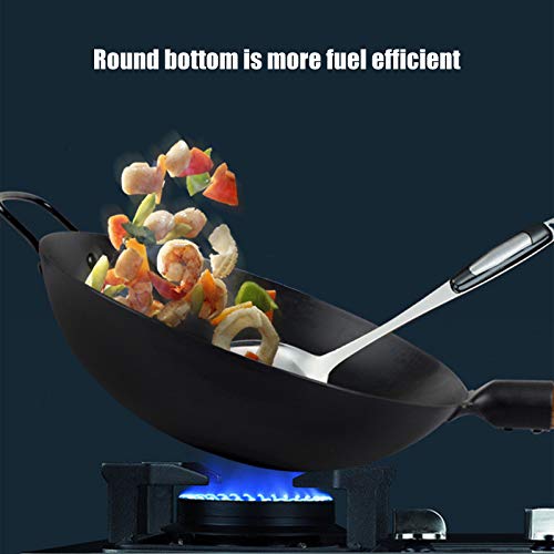 Wok tradicional hierro sin revestimiento con tapa y mango de madera miniatura 2