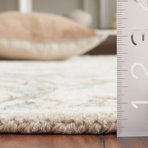 Tapete decorativo beige y gris 3' x 5' de lana hecha a mano miniatura 2