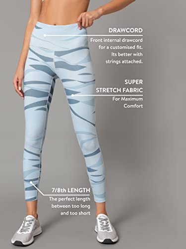 Image of CULT High Waist Running Tights with Side Pocket | Geometric Print | Breathable | Moisture-Wicking | Curved Hem