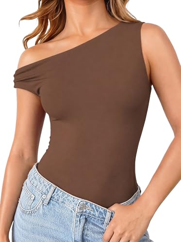 Avidlove Womens Shapewear Bodysuits Off Shoulder One Piece Bodysuit Thong Going Out Tops Brunch Outfit Brown L