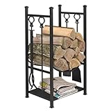 【Schmiedeeisenkonstruktion】: Dieses Holzregal besteht aus robustem, dickem, schwarz pulverbeschichtetem Stahlrohr. Stahl ist stark, rostbeständig und so konstruiert, dass er den meisten Wetterbedingungen standhält.