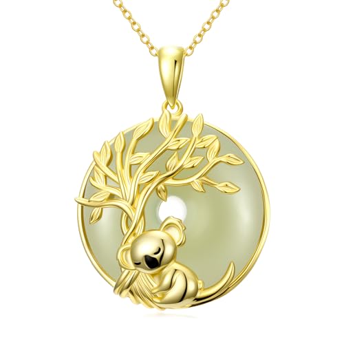 HPQQ 翡翠ネックレス 女性用 14K 金メッキ スターリングシルバー 生命の樹 動物 ペンダント 幸運 ジュエリー クリスマスギフト 女性 ママ 妻, Extra Large, スターリングシルバー, 翡翠