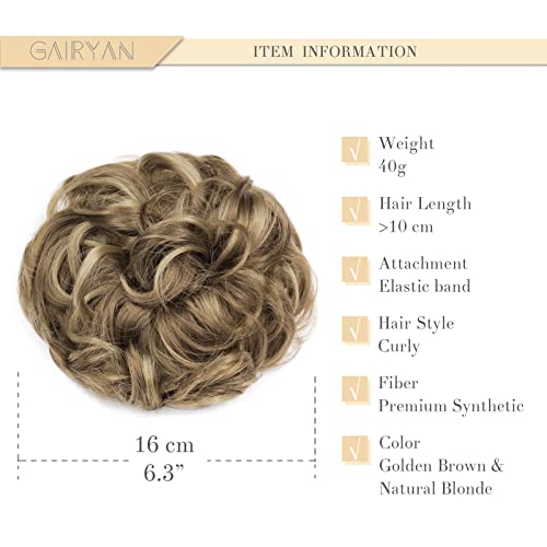 Gairyan Hair Scrunchies Hair Bun Hair Extensions Messy Bun Tousled Updo Curly Donut Hair Chignon Wavy Ponytail Hair Pieces for Women 40g (Golden Brown - Image 2