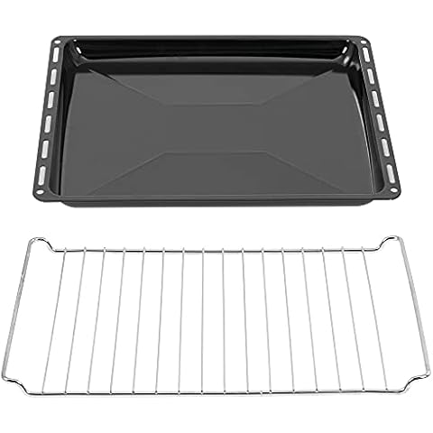 ICQN 42.2 x 37.5 cm Backbleche & Gitter Set, 3 cm Tief Emailliert Fettpfanne und Verchromt Backofenrost für Backofen & Herd, Kratzfest & Rostfrei, 422 x 375 x 30 mm Cover